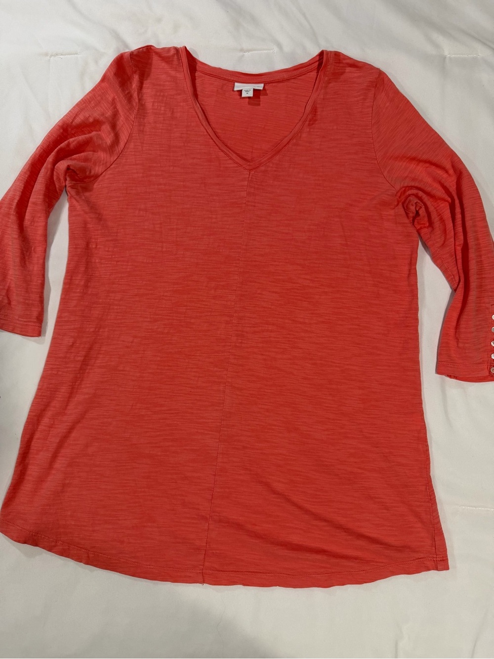 J Jill Sz Medium Coral Slubbed Cotton long Sleeve V Neck Tunic - Button Accent